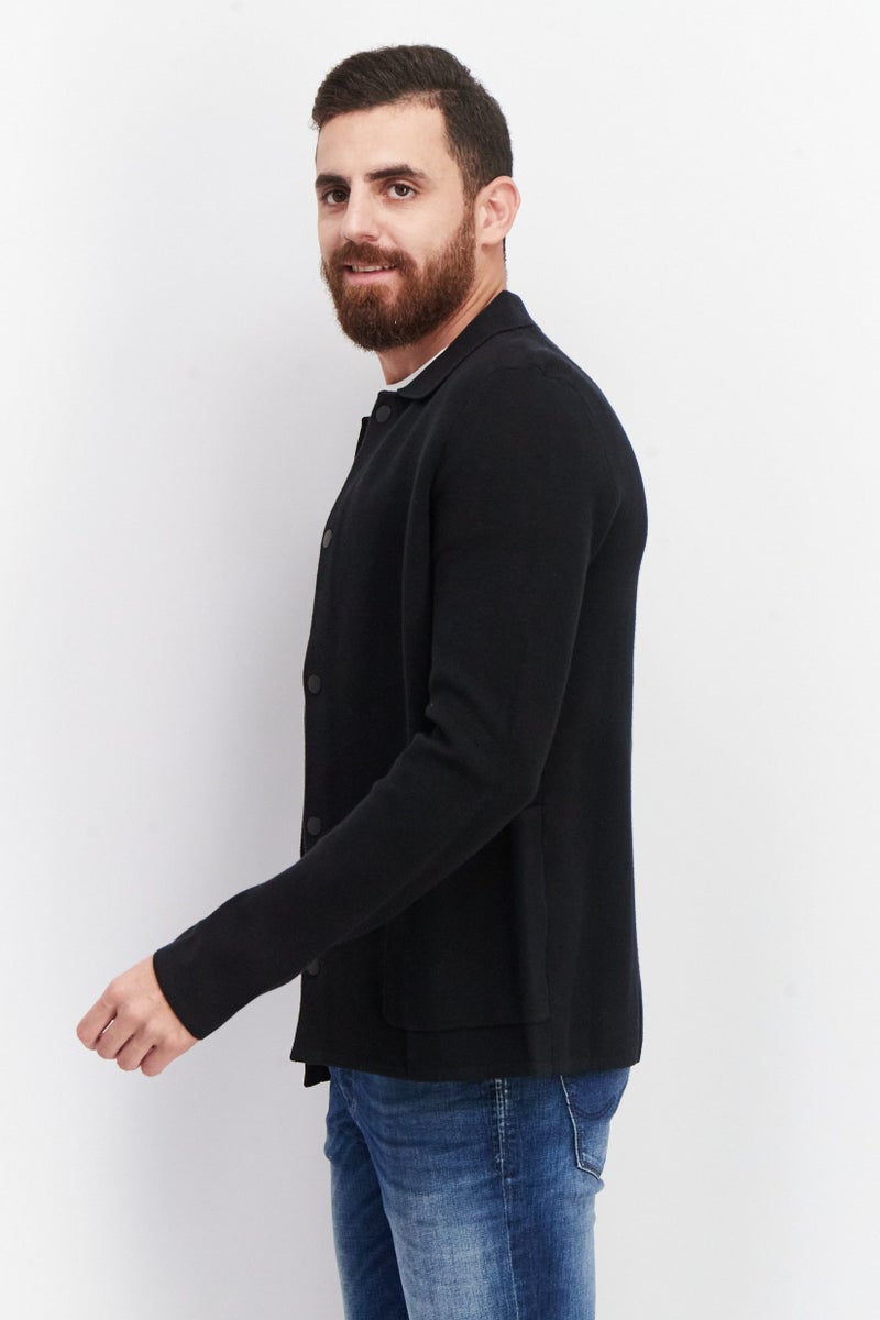 Men Plain Jacket Shirt, Black