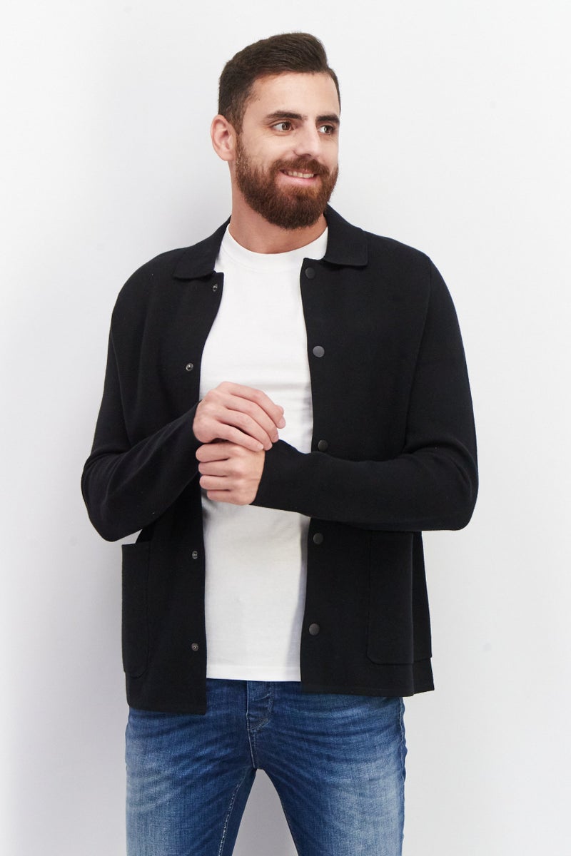 Men Plain Jacket Shirt, Black