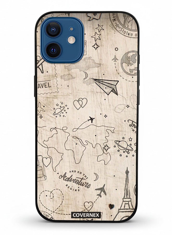 Covernex Apple iPhone 12 Protective Case Cover Printed Featuring Wonderlust Sketch World Map - Image 2