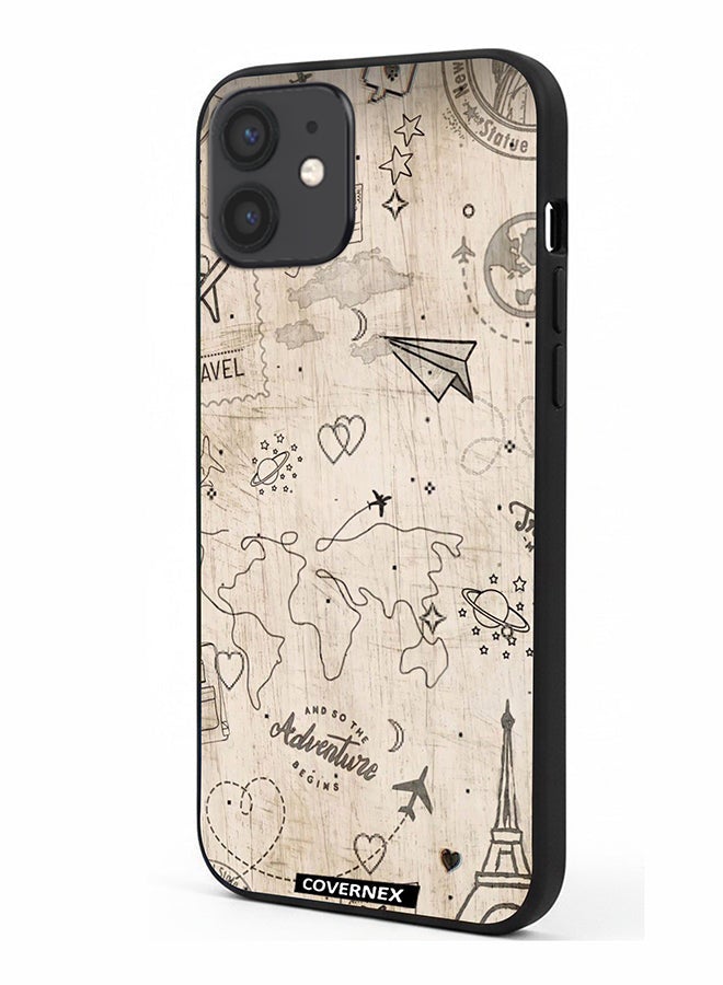 Covernex Apple iPhone 12 Protective Case Cover Printed Featuring Wonderlust Sketch World Map - Image 1