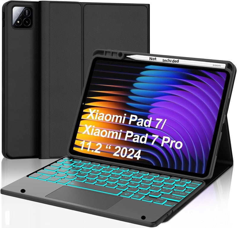 typecase حافظة لوحة المفاتيح لجهاز Xiaomi Pad 7 / Pad 7 Pro 11.2 بوصة (2024) مع لوحة لمس ذكية وإضاءة خلفية بـ 7 ألوان، فتحة قلم، غطاء حامل بزاوية 3 مشاهد، لوحة مفاتيح بلوتوث لاسلكية قابلة للفصل مغناطيسيًا - Image 1