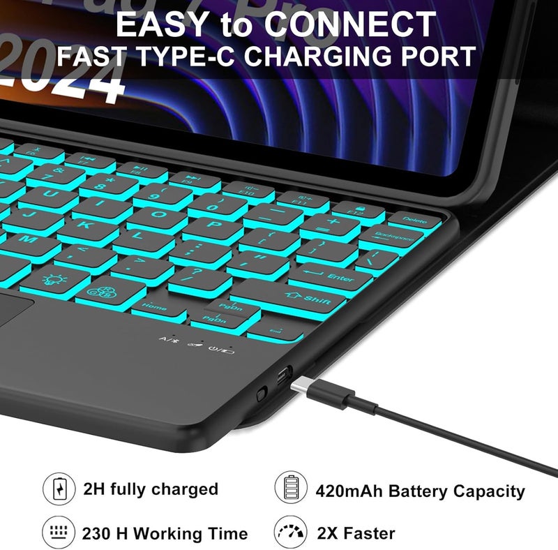 typecase حافظة لوحة المفاتيح لجهاز Xiaomi Pad 7 / Pad 7 Pro 11.2 بوصة (2024) مع لوحة لمس ذكية وإضاءة خلفية بـ 7 ألوان، فتحة قلم، غطاء حامل بزاوية 3 مشاهد، لوحة مفاتيح بلوتوث لاسلكية قابلة للفصل مغناطيسيًا - Image 5