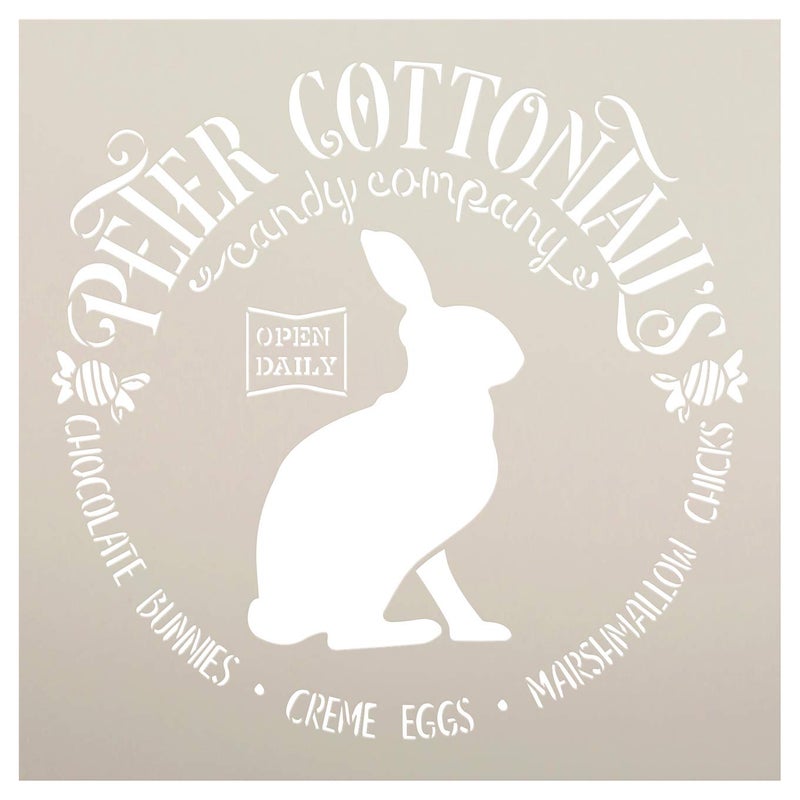 Studio R 12 Peter Cottontail's Candy Company Stencil with Rabbit by StudioR12 | DIY Spring Easter Candy Home Decor | Craft & Paint Farmhouse Wood Signs | Reusable Mylar Template | Select Size (12 x 12 inch)  - Image 1