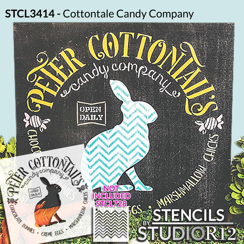 Studio R 12 Peter Cottontail's Candy Company Stencil with Rabbit by StudioR12 | DIY Spring Easter Candy Home Decor | Craft & Paint Farmhouse Wood Signs | Reusable Mylar Template | Select Size (12 x 12 inch)  - Image 3