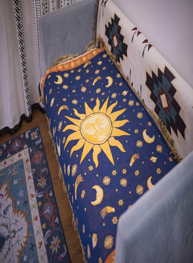 Erke 35"x60" Sun and Moon Stars Cushion Cover for Sofa Loveseat Slipcover Chair Furniture Protector Decor, Hippie Room Decorative Wall Hanging Celestial Tapestry (Yellow Blue, Small, 100% Cotton) - Image 5