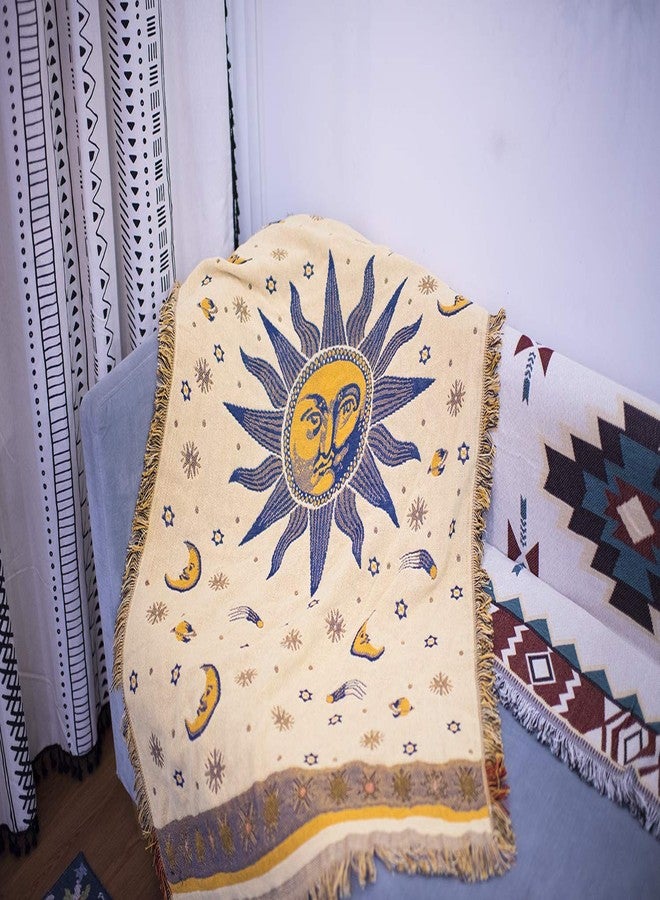 Erke 35"x60" Sun and Moon Stars Cushion Cover for Sofa Loveseat Slipcover Chair Furniture Protector Decor, Hippie Room Decorative Wall Hanging Celestial Tapestry (Yellow Blue, Small, 100% Cotton) - Image 2