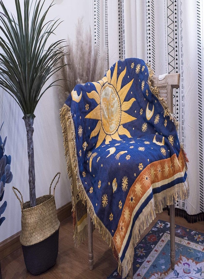 Erke 35"x60" Sun and Moon Stars Cushion Cover for Sofa Loveseat Slipcover Chair Furniture Protector Decor, Hippie Room Decorative Wall Hanging Celestial Tapestry (Yellow Blue, Small, 100% Cotton) - Image 4