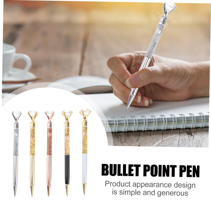 5 Pcs Diamond Crystal Ballpoint Pen Metal Silver for Office School Writing - Image 3