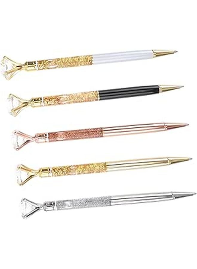 5 Pcs Diamond Crystal Ballpoint Pen Metal Silver for Office School Writing - Image 1