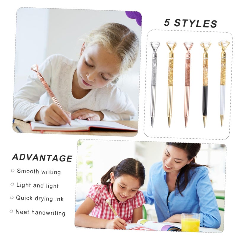 5 Pcs Diamond Crystal Ballpoint Pen Metal Silver for Office School Writing - Image 5
