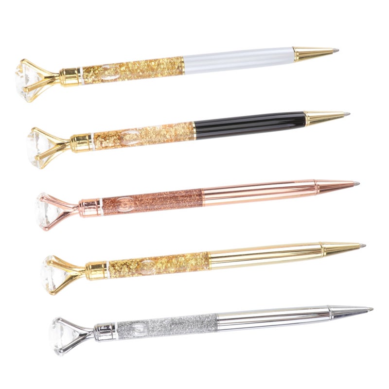 5 Pcs Diamond Crystal Ballpoint Pen Metal Silver for Office School Writing - Image 2
