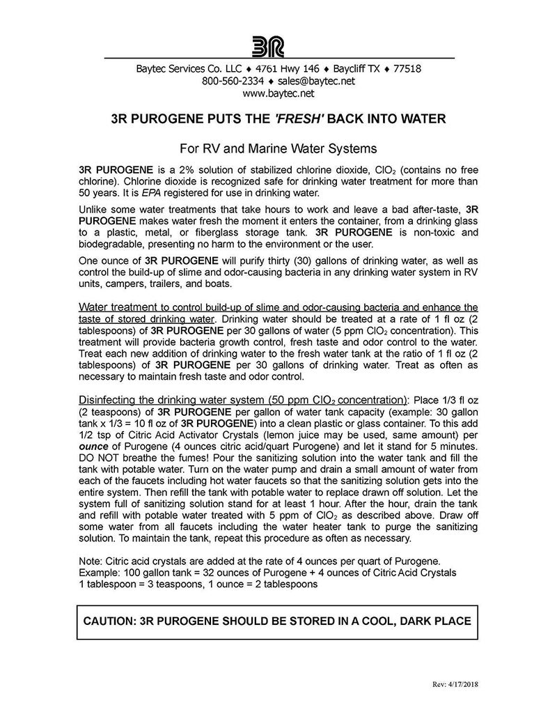 Bay-Tec 128oz Purogene Water Treatment Preserver and Maintainer for Drinking Water Treatment. Provides for Long-Term Storage of Drinking Water - Image 3