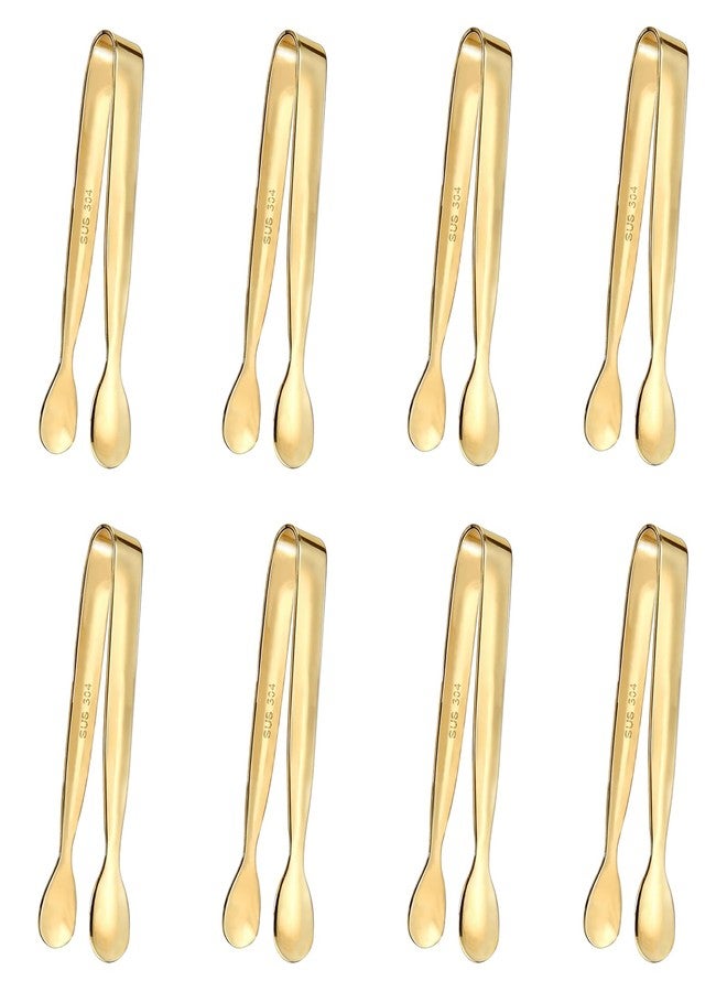 Hovesty 8PCS Gold Mini Metal Tongs, 4.25" Stainless Steel Tiny Tong, Small Kitchen Accessories for Serving Food, Ice, Sugar Cube, Salad, Toaster, Desserts - Image 1