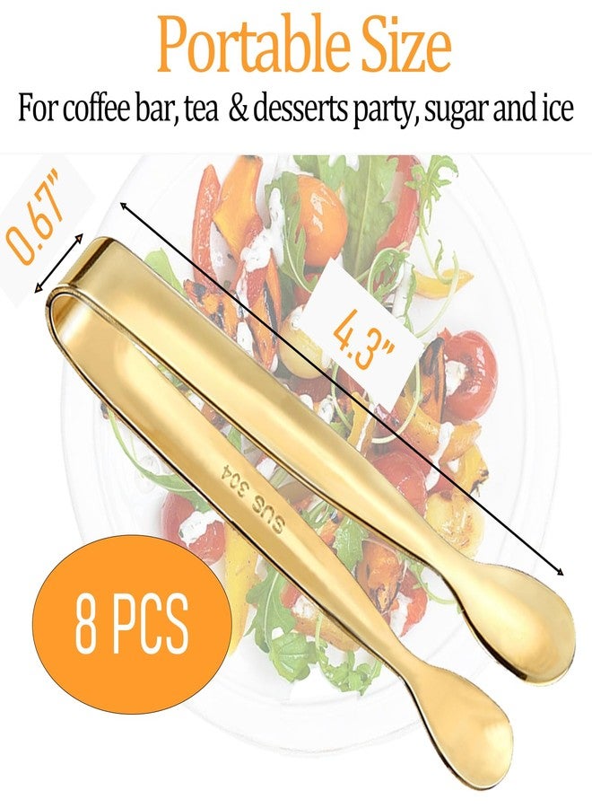 Hovesty 8PCS Gold Mini Metal Tongs, 4.25" Stainless Steel Tiny Tong, Small Kitchen Accessories for Serving Food, Ice, Sugar Cube, Salad, Toaster, Desserts - Image 2