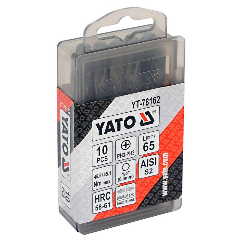 Yato Yato YT-78162 De Screwdriver Bits 1/4Inch X65 mm Ph3-Ph3 10 Pcs |Power Tools|hand Tools|Industrial Tools|Screwdriver for Home, Multicolour - Image 2