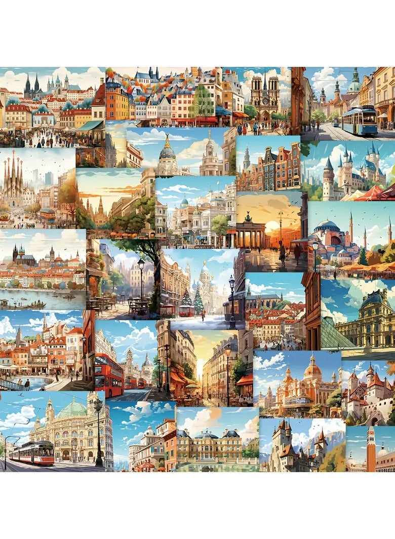 Goolsky 50pcs European Architecture Cartoon Stickers - Waterproof, Matte Finish for Luggage, Insulated Cups & Room Decor - Image 1