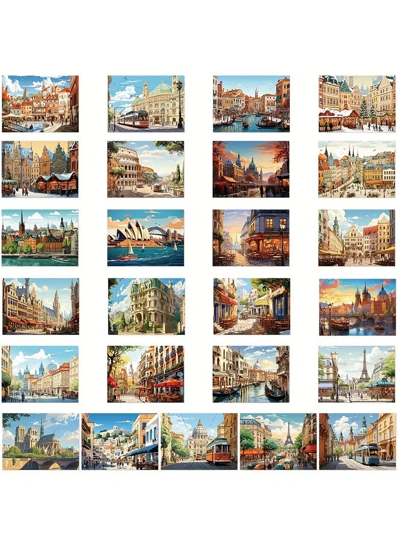 Goolsky 50pcs European Architecture Cartoon Stickers - Waterproof, Matte Finish for Luggage, Insulated Cups & Room Decor - Image 4