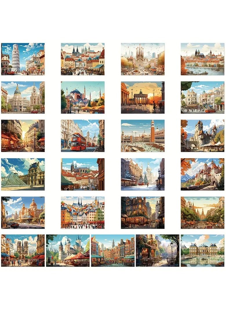 Goolsky 50pcs European Architecture Cartoon Stickers - Waterproof, Matte Finish for Luggage, Insulated Cups & Room Decor - Image 5