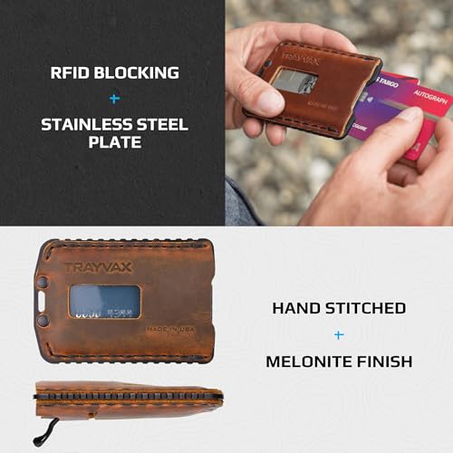Trayvax Ascent Wallet, RFID Front Pocket Money and Credit Card Holder, Minimalist Slim Leather Metal Wallet for Men and Women, Black Tobacco Brown - Image 4
