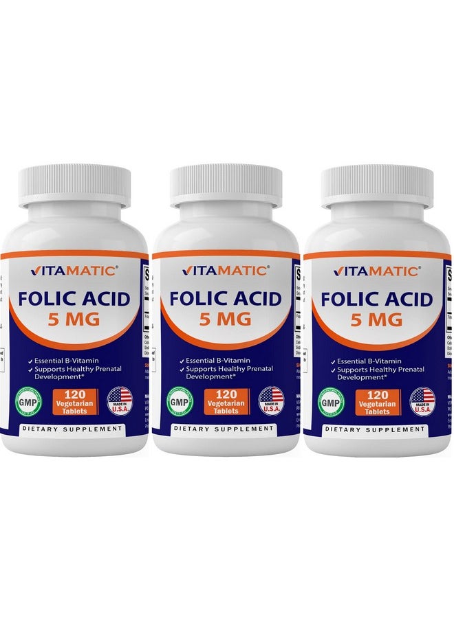 Vitamatic 3 Pack Folic Acid 5mg (5000 mcg) - 120 Vegetarian Tablets - (Vitamin B9 Folate) (Total 360 Tablets) - pzsku/Z7FF5D636C19DEB8B1C3FZ/45/_/1739882786/d3caba47-30cc-4acf-a839-43270844b93e