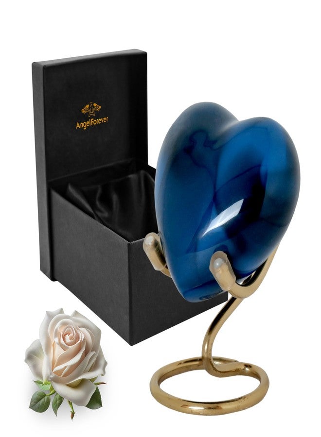 ANGELFOREVER Heart Urn with Stand & Box Keepsake Urn for Human Ashes, Honor Your Loved One with Mini Urns Mini Cremation Urn for Men & Women Small Urns Funeral Gift Set (Navy) - Image 1