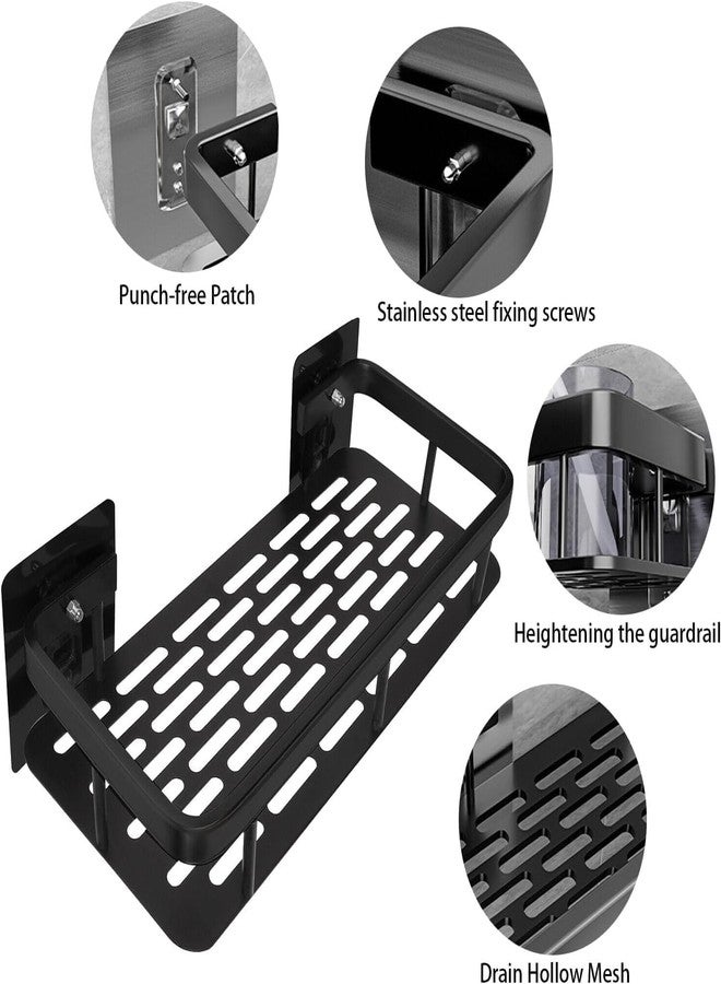 SolaceWave Luxury Wall Mounted Bathroom Shelf | Black Frame & Black Base Adhesive Storage Rack for Toiletries, Shower, Kitchen & Home Organization - No Drill Waterproof Wall Shelf (Pack of 1) - Image 3
