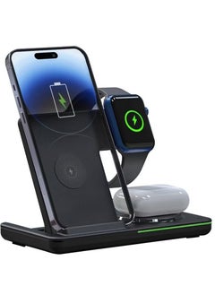3-in-1 Wireless Charging Station – Fast Wireless Charger Stand for iPhone 15, 14, 13, 12, 11, X, Pro Max, AirPods, iWatch 8, 7, 6, 5, 4, Samsung Galaxy S – Fast Charging Dock for Multiple Devices, Sleek Design, Convenient & Efficient