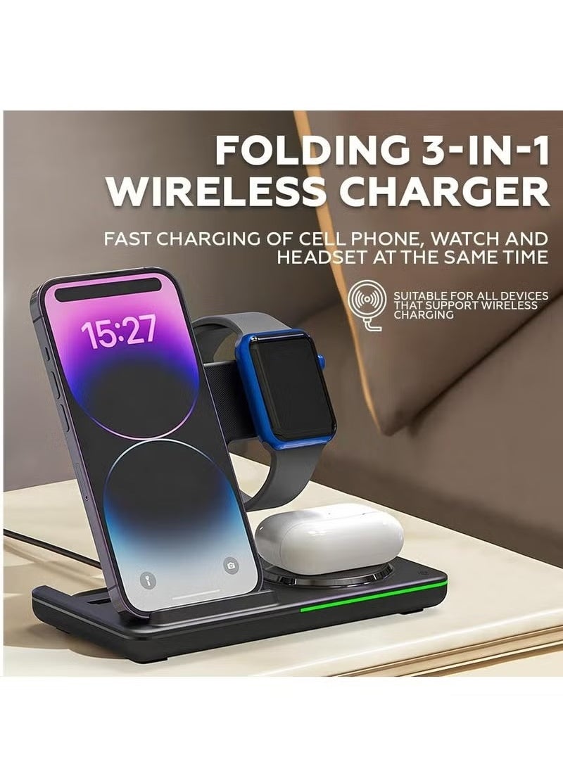 JAJEEK - 3-in-1 Wireless Charging Station – Fast Wireless Charger Stand for iPhone 15, 14, 13, 12, 11, X, Pro Max, AirPods, iWatch 8, 7, 6, 5, 4, Samsung Galaxy S – Fast Charging Dock for Multiple Devices, Sleek Design, Convenient & Efficient - Image 1