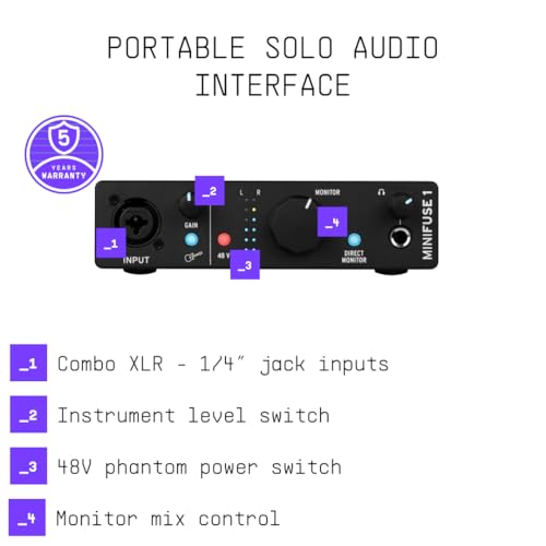 Arturia MiniFuse 1, 1in / 2out USB-C Audio Interface, with 1 Mic/Line/Instrument Preamp, Built-in USB Hub, Loopback and Included Software Bundle - Mac/PC (Black) - Image 3