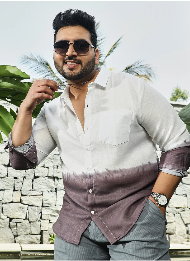 انستافاب بلس Instafab Plus Men's Mocha Brown Ombre-Plunge Regular Shirt For Casual Wear | Spread Collar | Long Cuffed Sleeves | Button Closure | Plus Size Shirt Crafted With Comfort Fit For Everyday Wear