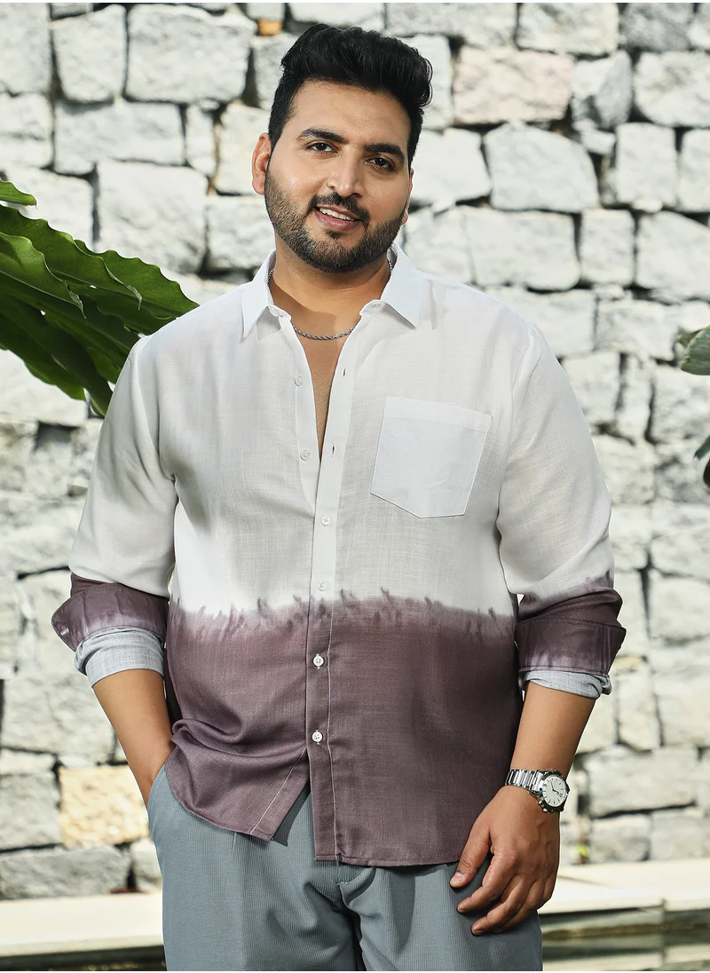 انستافاب بلس Instafab Plus Men's Mocha Brown Ombre-Plunge Regular Shirt For Casual Wear | Spread Collar | Long Cuffed Sleeves | Button Closure | Plus Size Shirt Crafted With Comfort Fit For Everyday Wear
