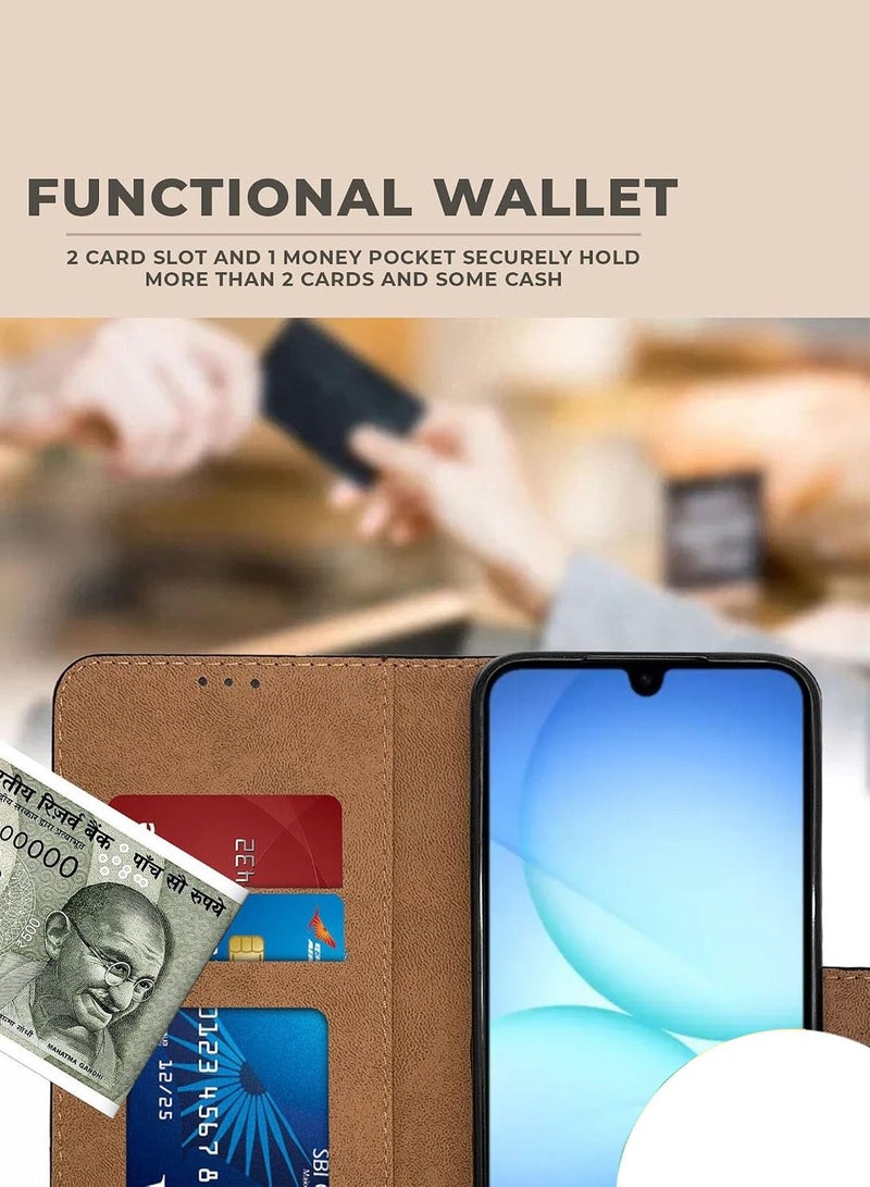 Wtech Samsung Galaxy A17 5G 2025 / Galaxy A18 5G 2026 PU Leather Flip Wallet Phone Case Protective Shockproof Case Cover (MCFLSN) - Brown - Image 2
