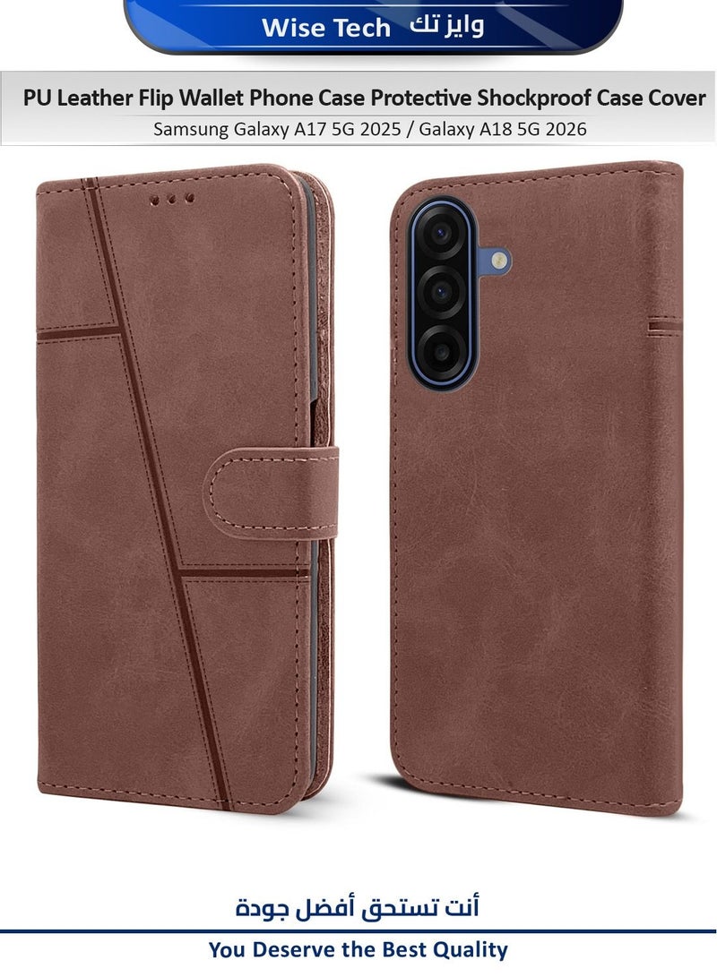 Wtech Samsung Galaxy A17 5G 2025 / Galaxy A18 5G 2026 PU Leather Flip Wallet Phone Case Protective Shockproof Case Cover (MCFLSN) - Brown - Image 1