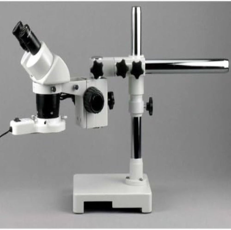 AmScope AmScope SW3B13ZFRL Binocular Stereo Microscope WH10x Eyepieces 10X20X30X60X Magnification 1X3X Objective SingleArm Boom Stand 8W Fluorescent Ring Light 110V120V Includes 20x Barlow Lens  - Image 3