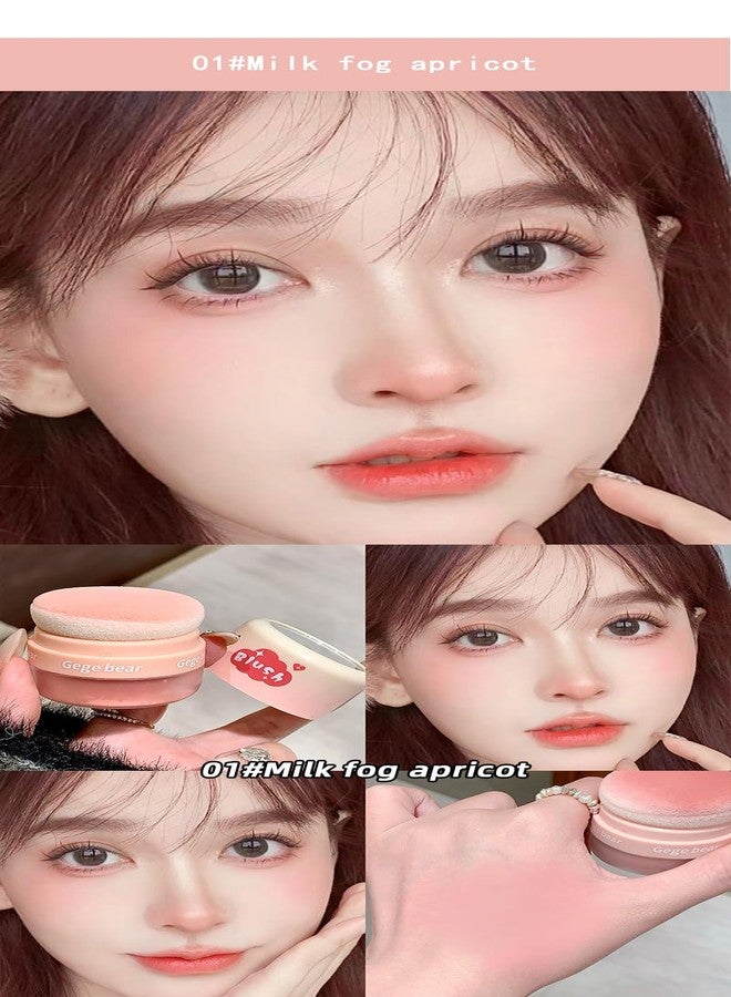 Gege Bear Puff Powder Blush | Lightweight Cloud Touch Formula for Natural Cheek Glow | Built-In Plush Puff Applicator | Flawless Diffused Cheek Tint | Cute Gradient Packaging Inspired by Dreamy Kawaii Aesthetic (01# Milk Fog Apricot, 6g) - Image 3