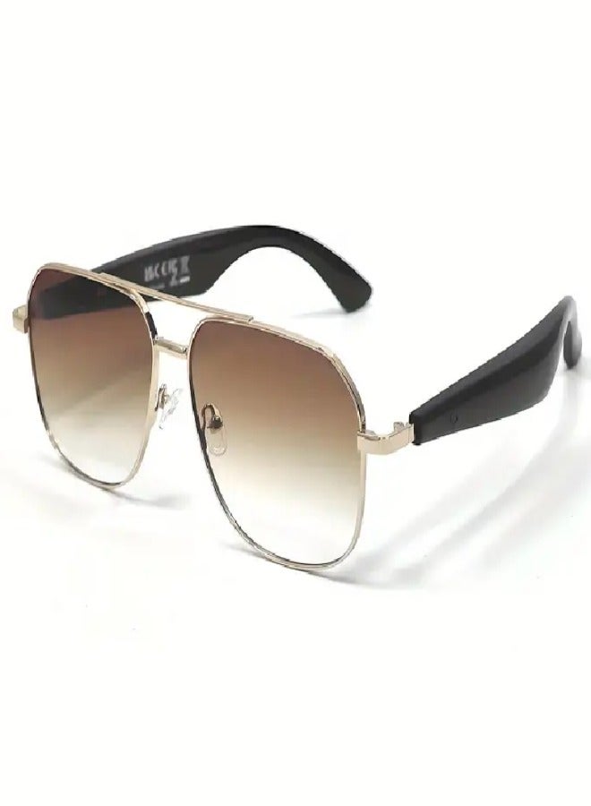 AI Smart Translation Glasses with UV Protection & Hi-Fi Sound | Wireless Bluetooth V5.4 | Luxury Metal Frame | Dual-Touch Control | Real-Time Language Translation | Ideal for Business, Travel & Sports | Unisex ,  Golden Frame With Gradient Brown - Image 1