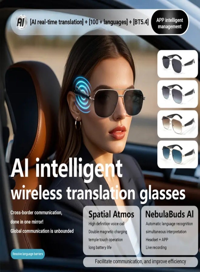 AI Smart Translation Glasses with UV Protection & Hi-Fi Sound | Wireless Bluetooth V5.4 | Luxury Metal Frame | Dual-Touch Control | Real-Time Language Translation | Ideal for Business, Travel & Sports | Unisex ,  Golden Frame With Gradient Brown - Image 2