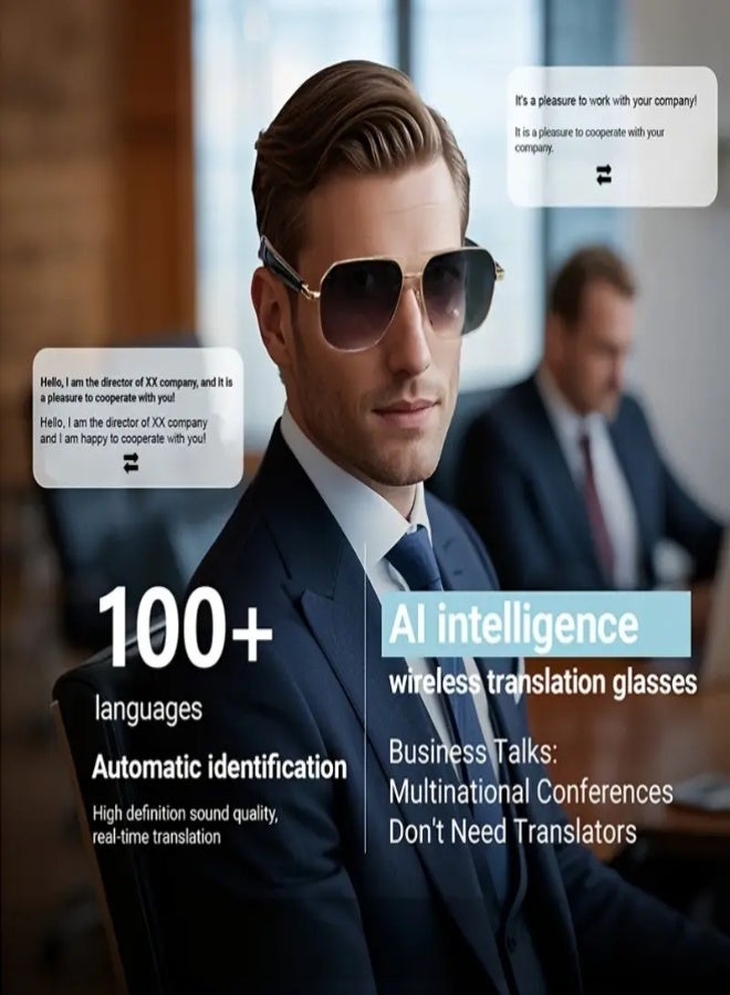 AI Smart Translation Glasses with UV Protection & Hi-Fi Sound | Wireless Bluetooth V5.4 | Luxury Metal Frame | Dual-Touch Control | Real-Time Language Translation | Ideal for Business, Travel & Sports | Unisex ,  Golden Frame With Gradient Brown - Image 3