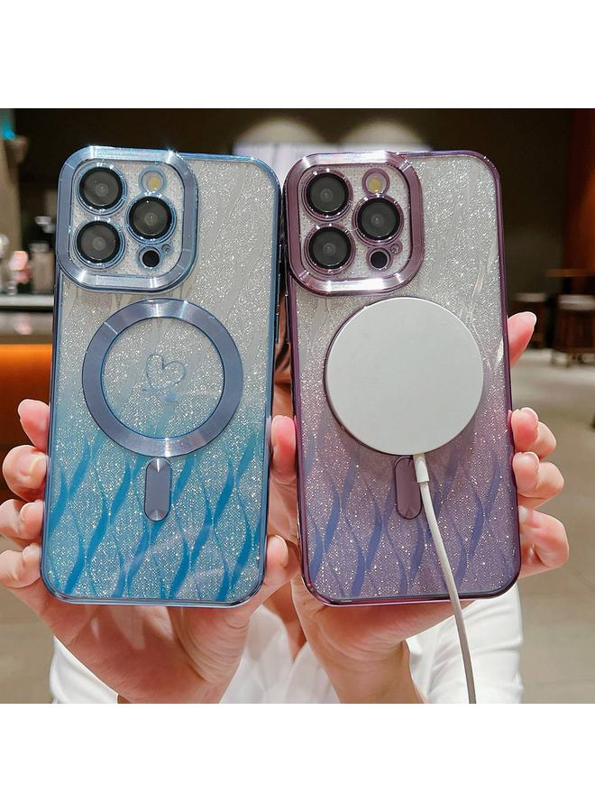 Zaboon Case For iPhone 13 Pro Loves Leaves Gradient Glitter Carbon Fiber Magsafe TPU Phone Case - Image 4