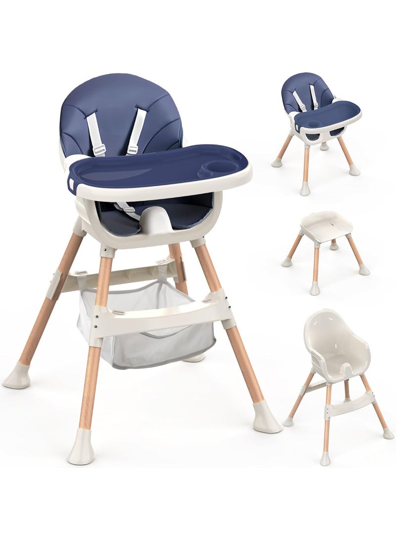 Gogoya Baby High Chair 4-In-1 Convertible Feeding Highchair Adjustable Height Ergonomic Toddler Dining Chair & Table Removable Double Tray Portable Baby Seat For 6 Months To 5 Years,Beige - Image 1