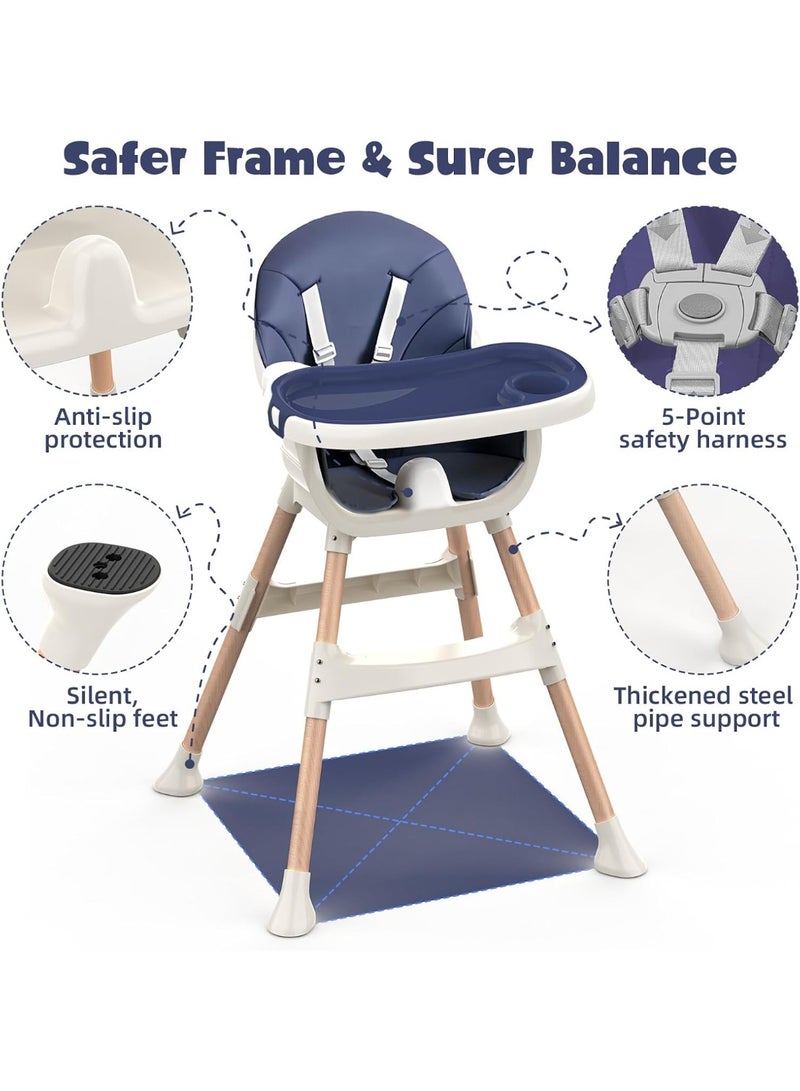 Gogoya Baby High Chair 4-In-1 Convertible Feeding Highchair Adjustable Height Ergonomic Toddler Dining Chair & Table Removable Double Tray Portable Baby Seat For 6 Months To 5 Years,Beige - Image 4