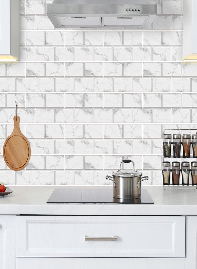 URCOLOR 10-Sheet Backsplash Tile for Kitchen Peel and Stick,12"x12" Self Adhesive Wall Tiles on Back Splashes for Bathroom White Marble Look - Image 2