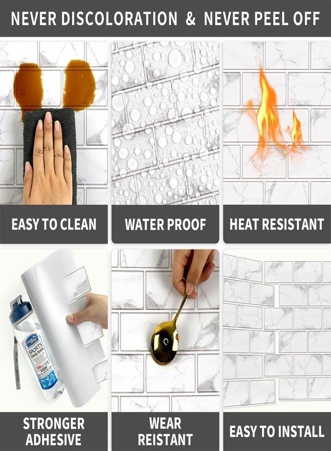 URCOLOR 10-Sheet Backsplash Tile for Kitchen Peel and Stick,12"x12" Self Adhesive Wall Tiles on Back Splashes for Bathroom White Marble Look - Image 4