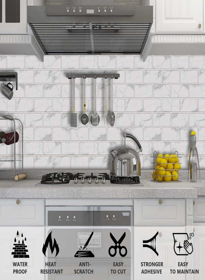 URCOLOR 10-Sheet Backsplash Tile for Kitchen Peel and Stick,12"x12" Self Adhesive Wall Tiles on Back Splashes for Bathroom White Marble Look - Image 3