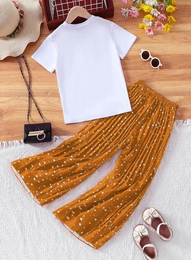 Take Two Girls Graphic Print T-Shirt and Polka Dot Pants Set