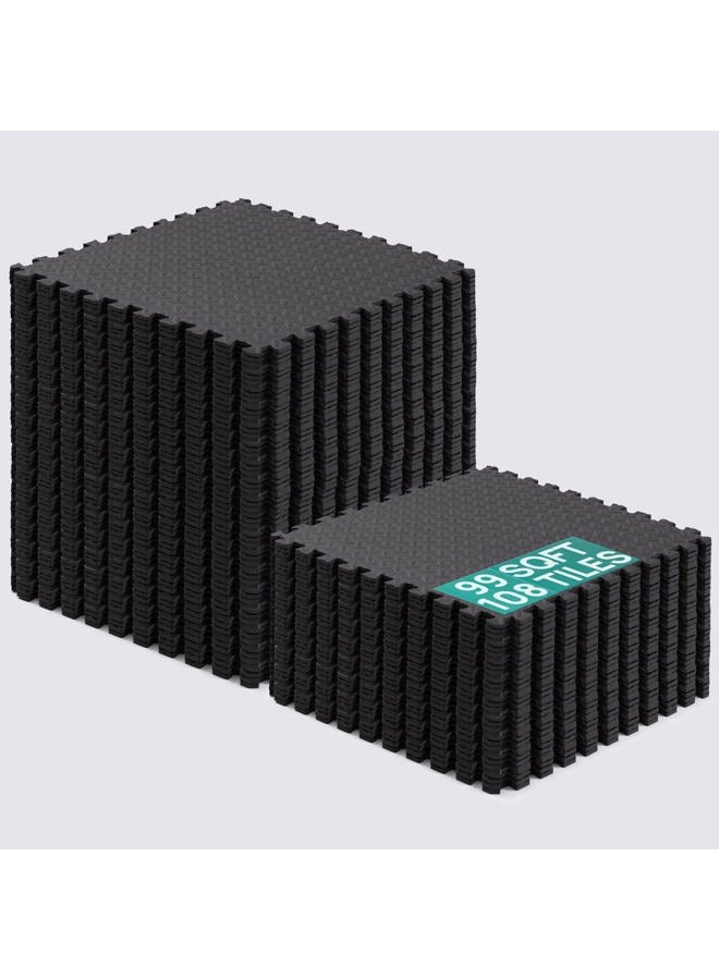 Yes4All 108 SQ. FT Puzzle/Interlocking Exercise Mat Tiles for Home Gym, Exercise EVA Foam Floor Padding with Border for Workout Equipment (Black) - Image 1