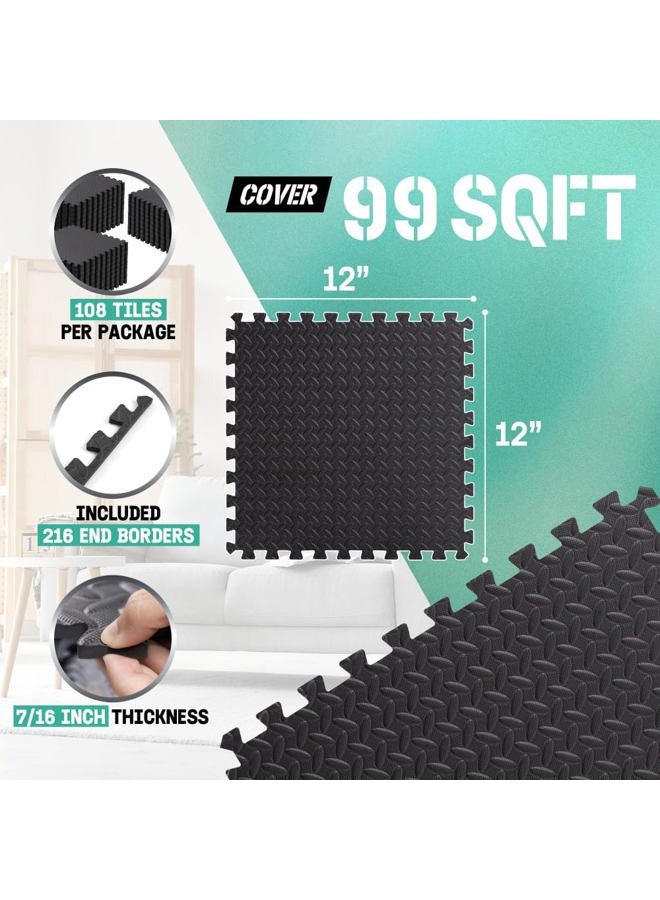 Yes4All 108 SQ. FT Puzzle/Interlocking Exercise Mat Tiles for Home Gym, Exercise EVA Foam Floor Padding with Border for Workout Equipment (Black) - Image 2