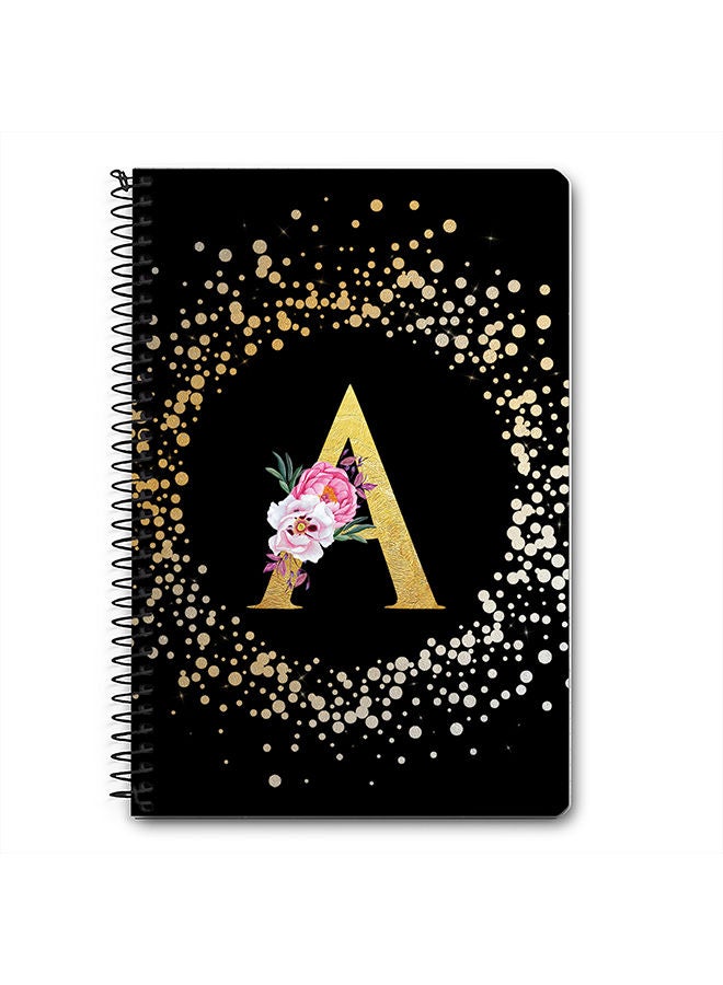 Stylizedd Designer A5 Spiral Notebook Memo Notepad Journal - Custom Monogram Initial Letter Floral Pattern Alphabet - A - Black  - Image 1
