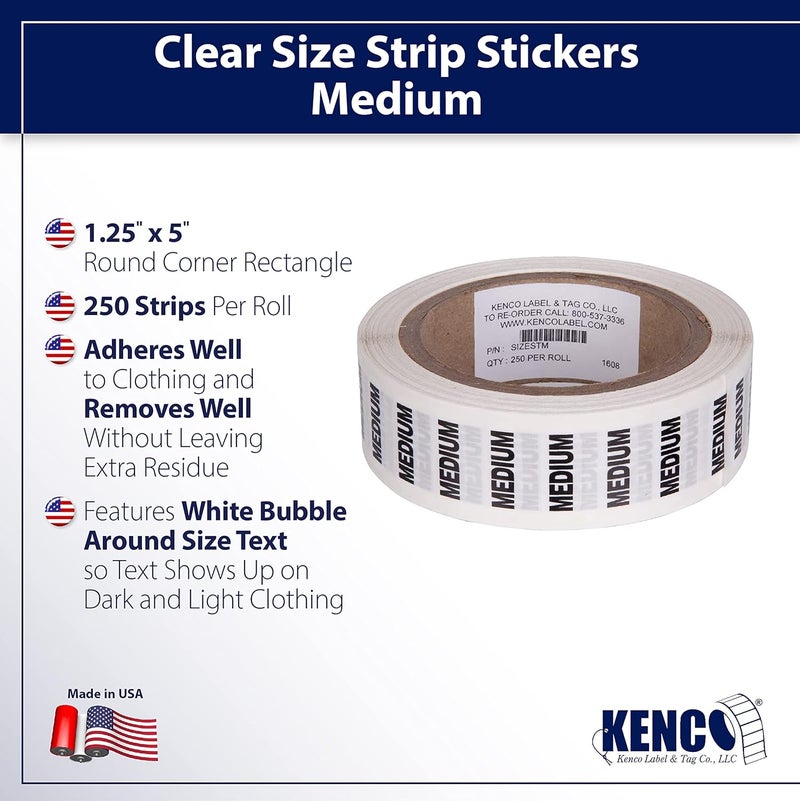 KENCO Clothing Size Strip Labels - 1.25" X 5" - 250 Strips Per Roll - Clear with Black and White Ink by (Medium) - Image 2