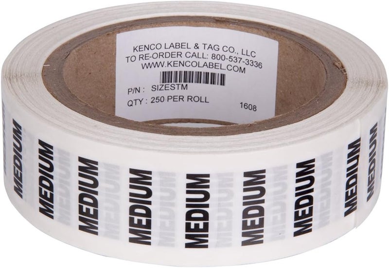 KENCO Clothing Size Strip Labels - 1.25" X 5" - 250 Strips Per Roll - Clear with Black and White Ink by (Medium) - Image 1